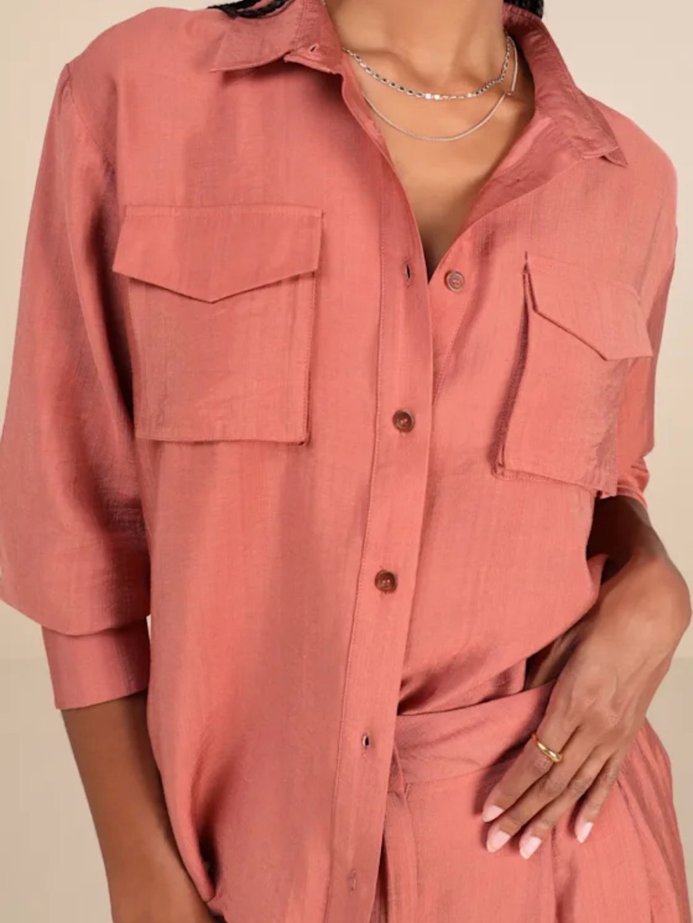 NWOT Lulu’s Effortlessly Curated Women's Shirt and Shorts Set in Terracotta